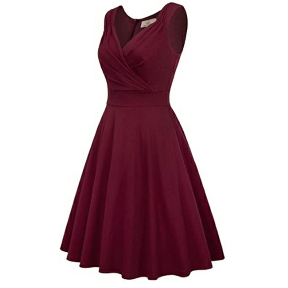 Women's 50s 60s Vintage Sleeveless V-Neck Dress - Picture 3 of 6